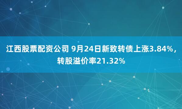 江西股票配资公司 9月24日新致转债上涨3.84%，转股溢价率21.32%